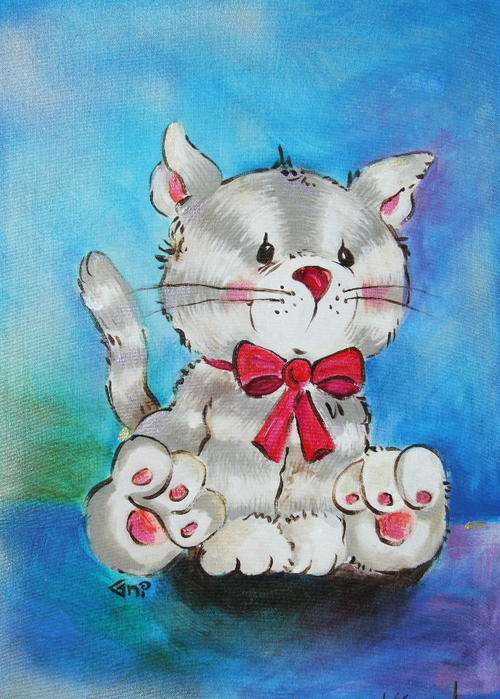 ***Baby / Kids Artwork - Acrylic on Canvas - 80cm x 60cm - Kitty Cat***
