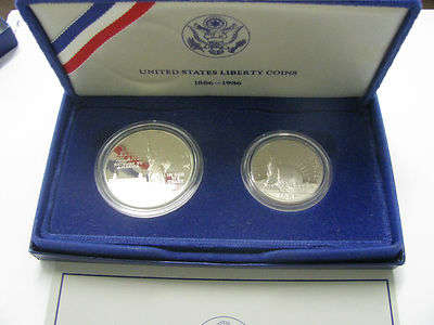 1986 Statue Liberty Commemorative Silver Dollar & Half /2-COIN PROOF SET