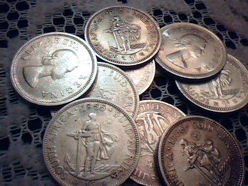 Lot of 9 silver 1 Shilling Coins Condition as per pictures