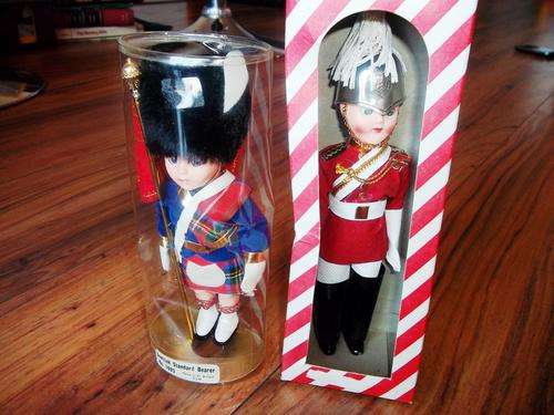 Vintage  fire fighter 18cmx6cm and  Scottish Standard Bearer 18cmx7cm Genuine Munster Dolls