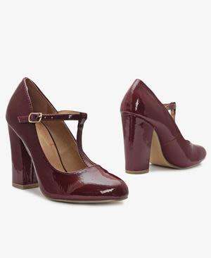 BLOCK HEELS - BURGUNDY SIZE 3 4 5 6 7 8