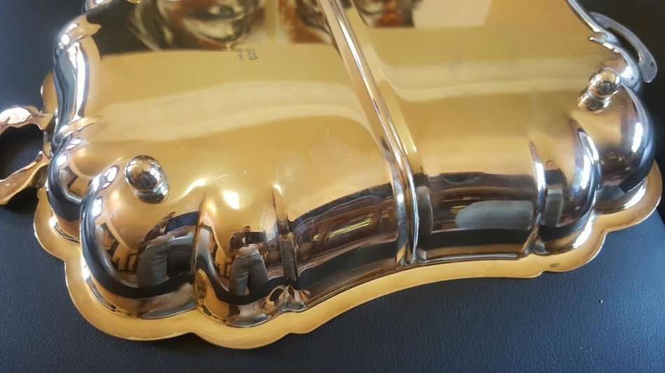 Stunning Large Silver plated Serving Tray on feet with removable Divider