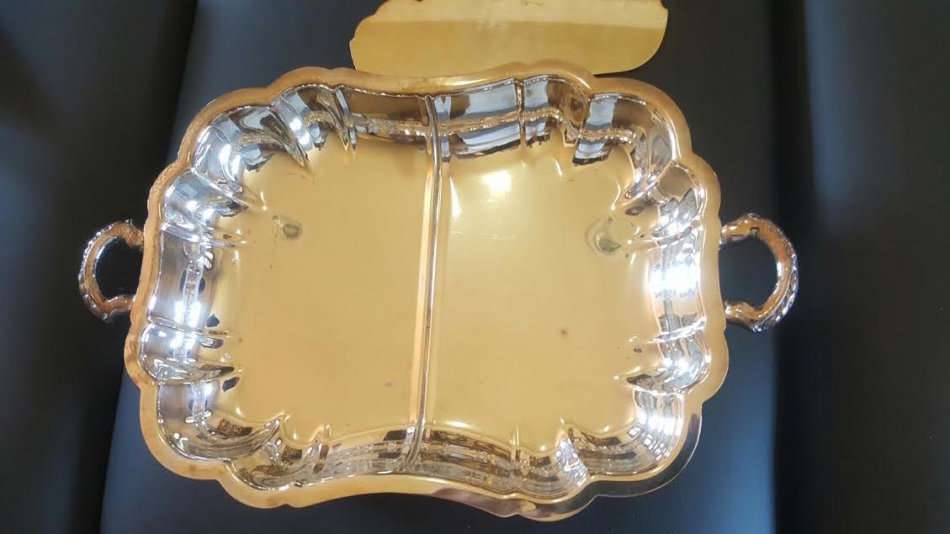 Stunning Large Silver plated Serving Tray on feet with removable Divider
