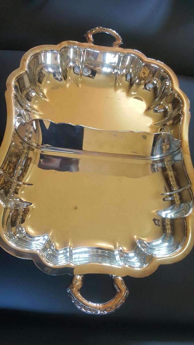 Stunning Large Silver plated Serving Tray on feet with removable Divider
