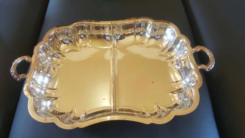 Stunning Large Silver plated Serving Tray on feet with removable Divider