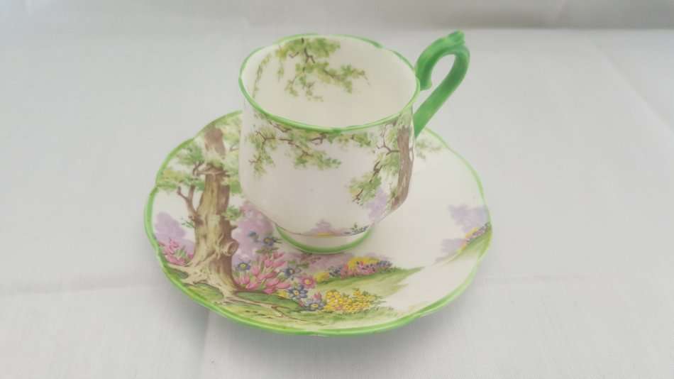 RARE ! Royal Albert 1930's Greenwood Tree Demitasse Duo ! Un-used 1st Quality
