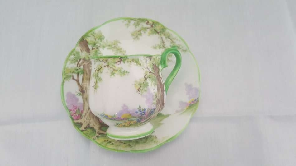 RARE ! Royal Albert 1930's Greenwood Tree Demitasse Duo ! Un-used 1st Quality