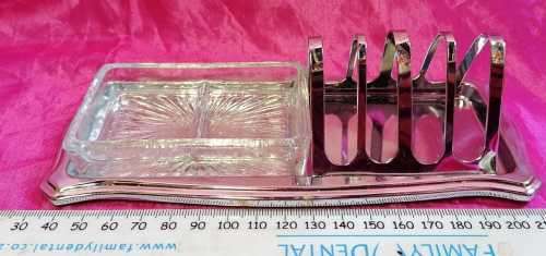 *METAL TOAST HOLDER WITH GLASS BUTTER DISH*