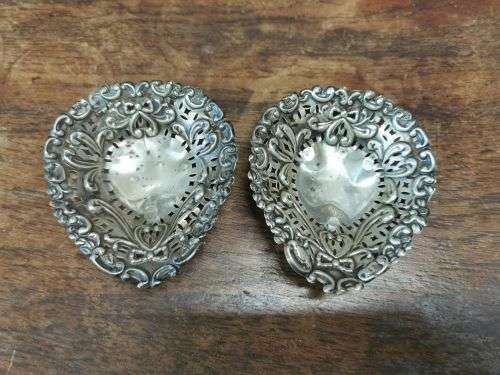 Pair of silver bon bon dishes