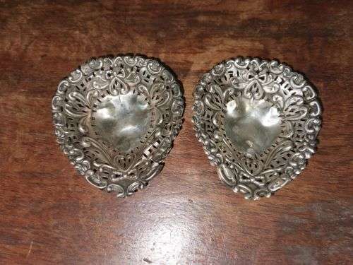 Pair of silver bon bon dishes