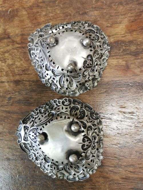 Pair of silver bon bon dishes