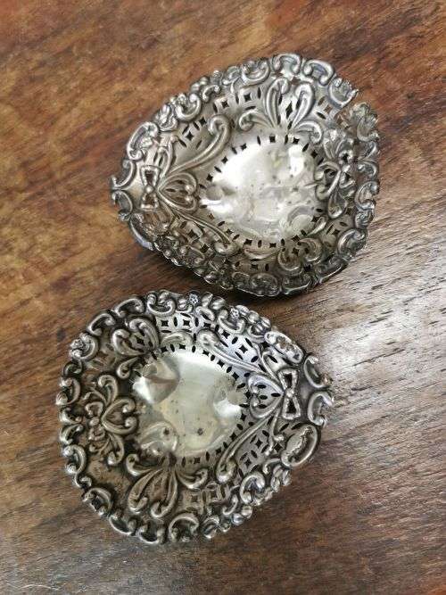 Pair of silver bon bon dishes