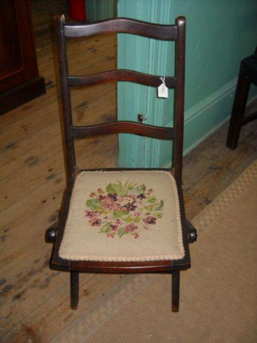 CUTE WOODEN FOLD UP CHAIR WITH TAPESTRY SEAT