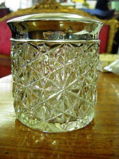 Hallmark Silver (CHester, early 1900's) glass bedroom jar CRAZY PRICE!!!!R100  WEEKEND SPECIAL!!!!!!
