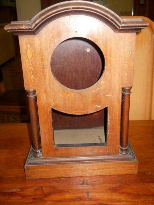 LOVELY INLAID MANTEL CLOCK CASING - HAS PART OF MECHANISM