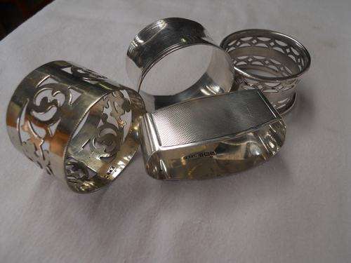 4 SERVIETTE RINGS - 1940 BIRMINGHAM SILVER, ST SILVER, EPNS & PLATED. !!!R1 NO RESERVE!!!