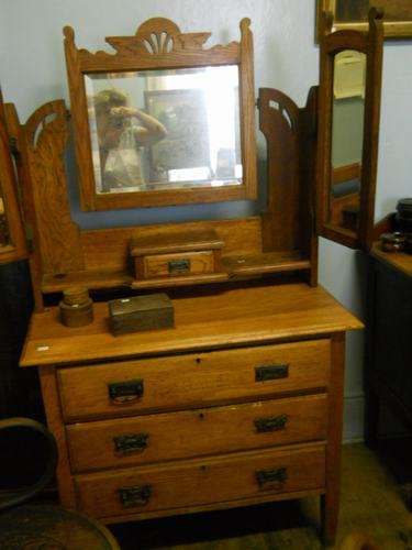 lovely old oak dressing table with 3 mirrors