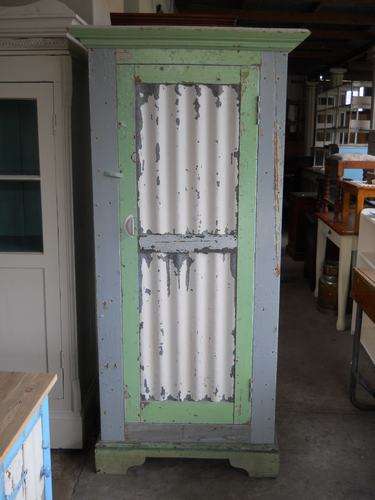 KIM'S CREATIONS CUPBOARD WITH CORRUGATED IRON DOOR & LOUVRE SIDES