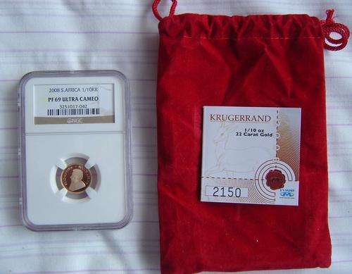 Limited Edition Proof Kruger Rand 22 Carat Gold Coin NGC Graded PF 69 Ultra Cameo 2008
