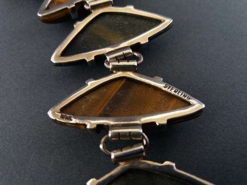 Mid-century Modern tiger's eye and cat's eye bracelet