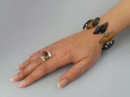 Mid-century Modern tiger's eye and cat's eye bracelet