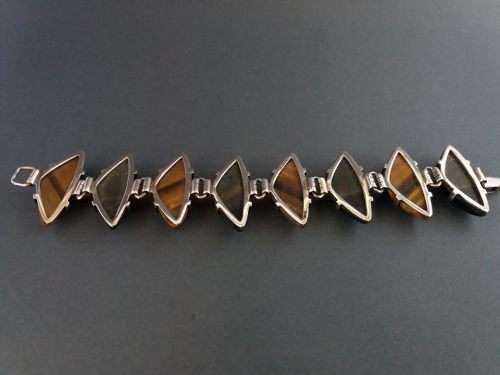 Mid-century Modern tiger's eye and cat's eye bracelet