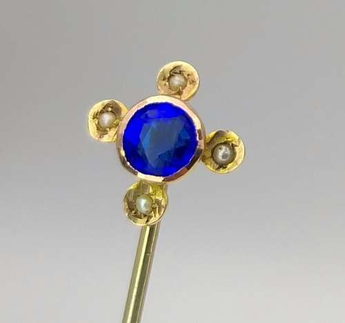 Victorian 9ct gold and blue spinel stick pin