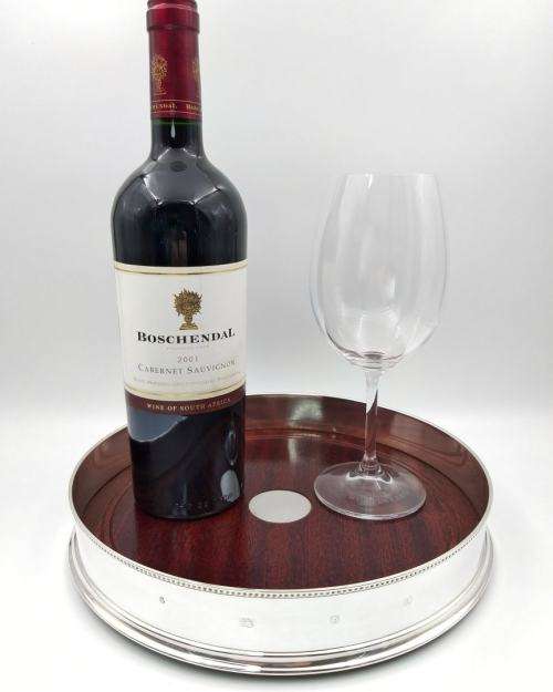 Vintage sterling silver and mahogany gallery tray