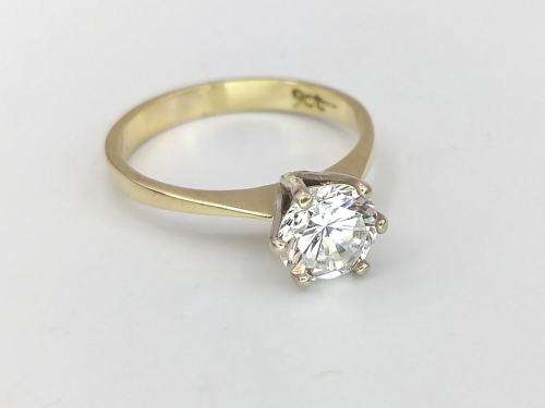 Tiffany style CZ solitaire ring (9ct gold)