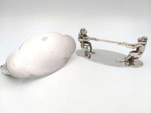 Unusual silver plate monkey knife rests (1879)