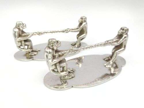 Unusual silver plate monkey knife rests (1879)