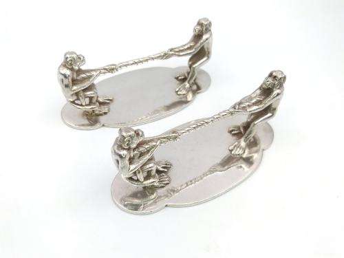 Unusual silver plate monkey knife rests (1879)