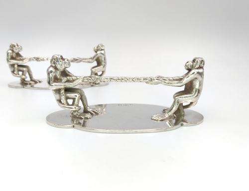 Unusual silver plate monkey knife rests (1879)