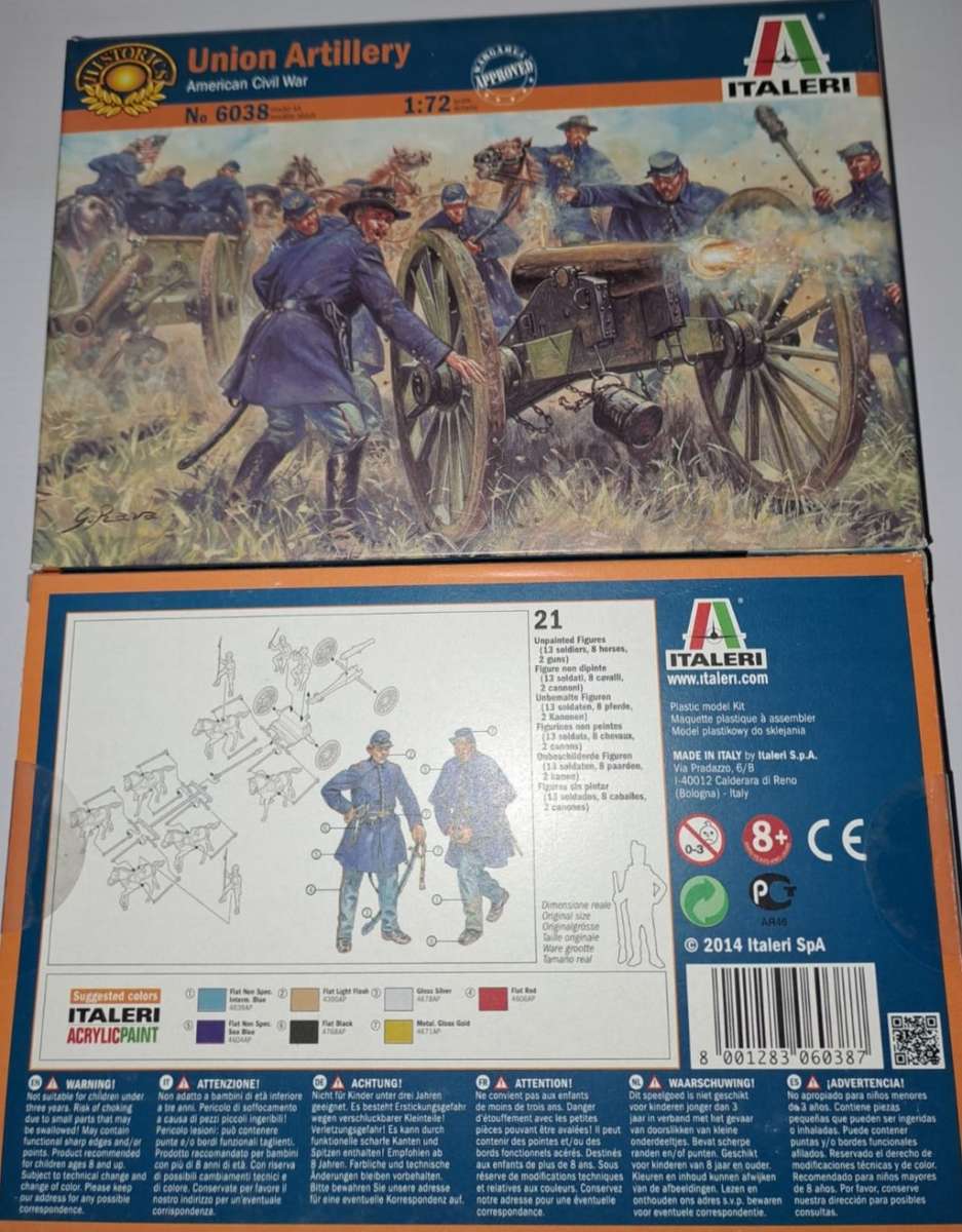 Model Train Union Infantry 1:72 - American Civil War (21 unpainted) 13 soldiers, 8 horses, 2 cannons