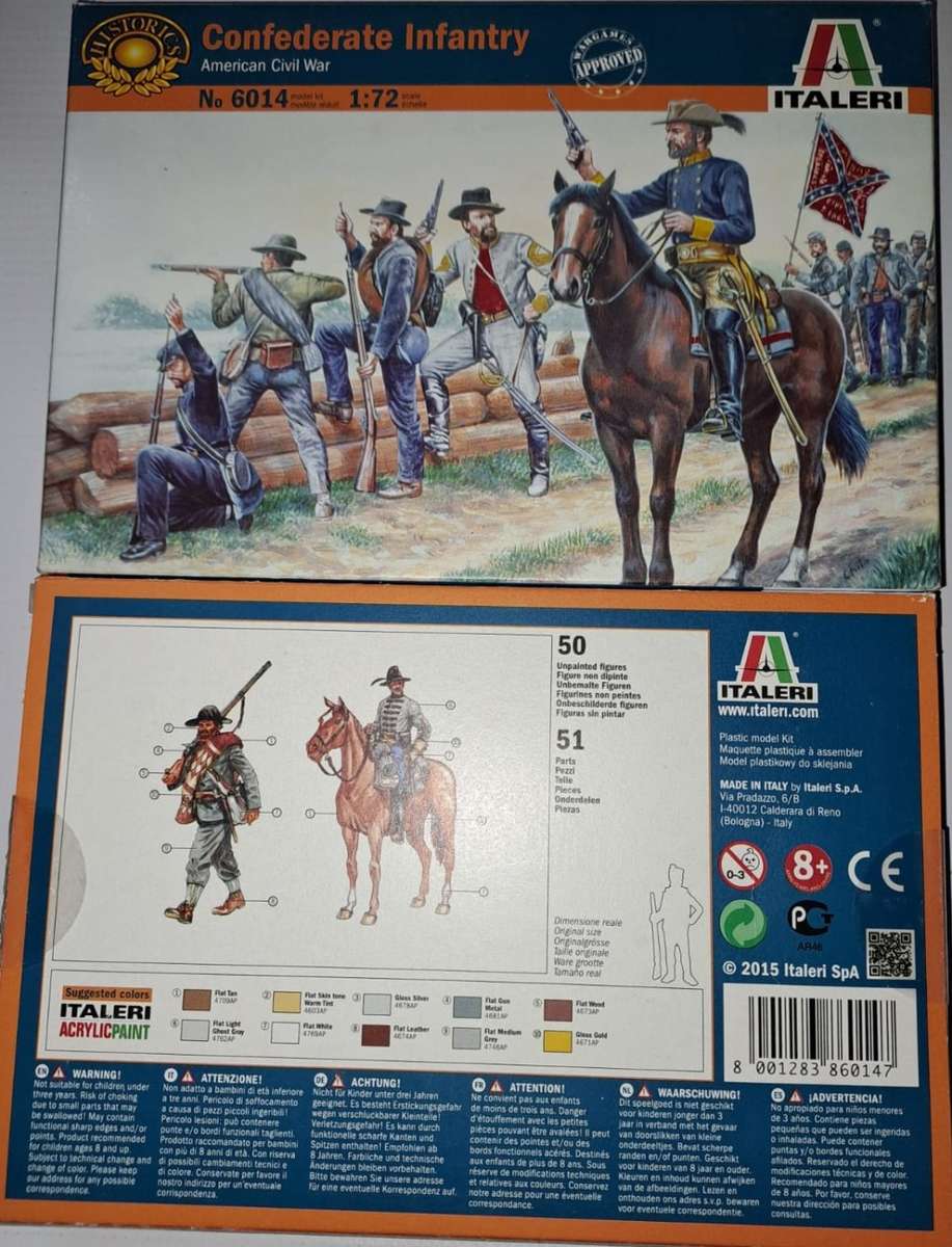 Model Trains Confederate Infantry 1:72 - American Civil War - 50 unpainted figures, 51 Parts