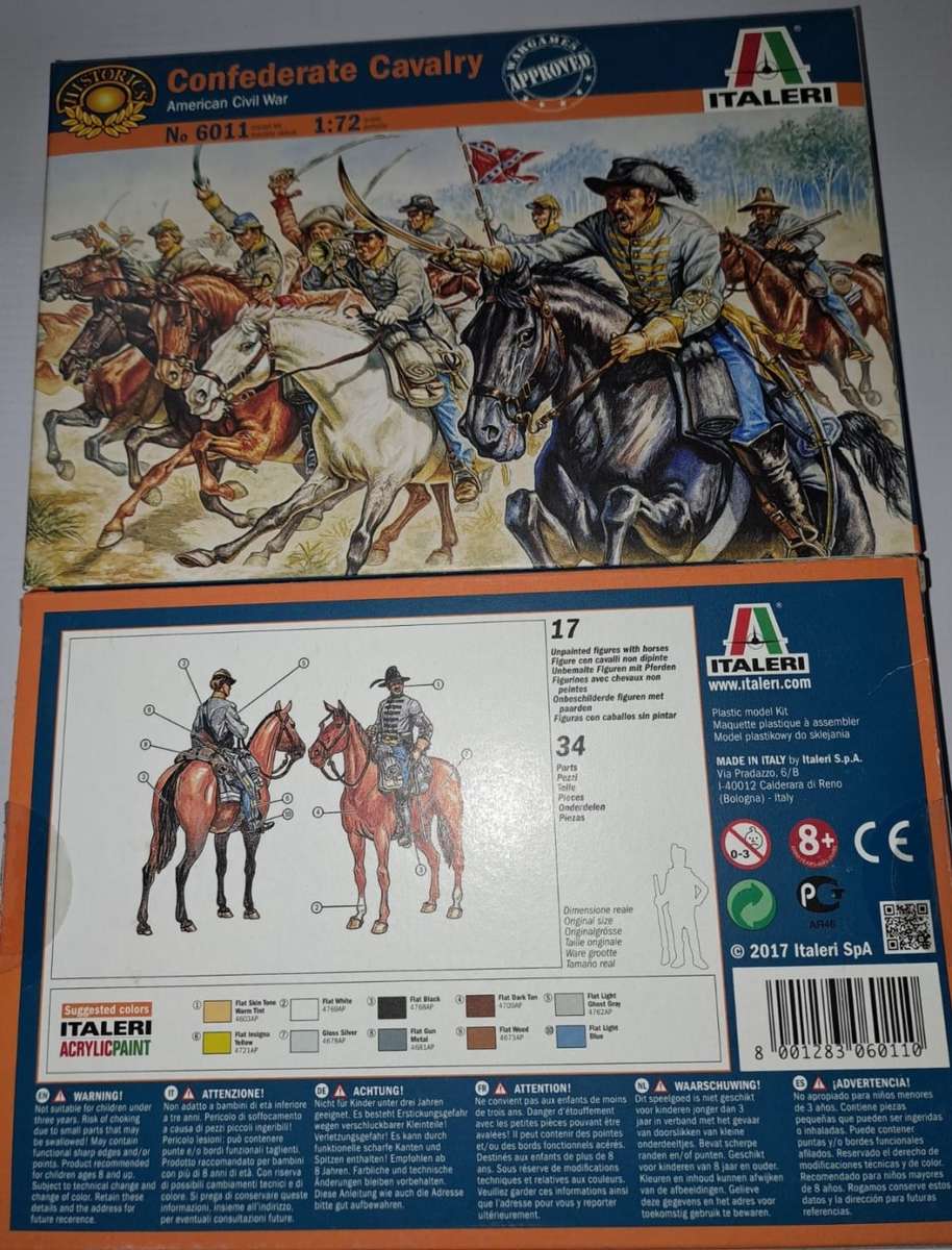 Model Trains Confederate Cavalry 1:72 - American Civil War - 17 unpainted figures & horses, 34 Parts