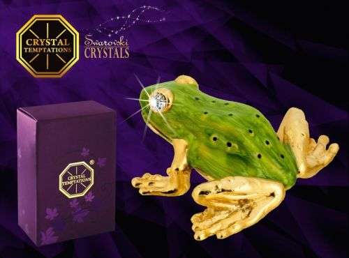 Swarovski crystal figure 24k gold plated Green Frog wildlife animal