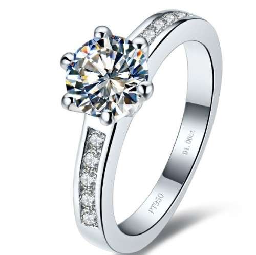 1 Carat Round Cut Solid White Gold Plated Sterling Silver Ring Diamond Engagement Ring