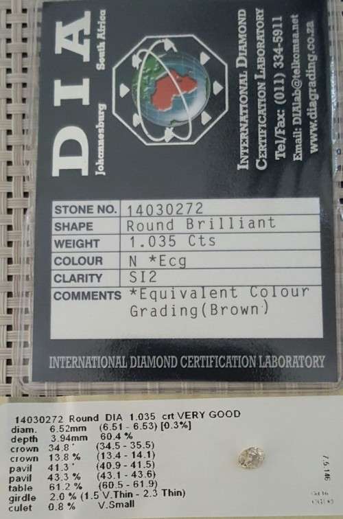 1.035Cts Round Certified Diamond