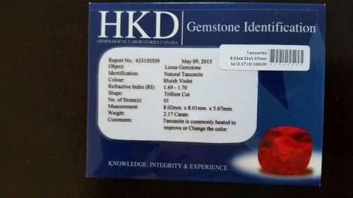 Tanzanite 2.17Cts .Trillion Cut 100% Natural