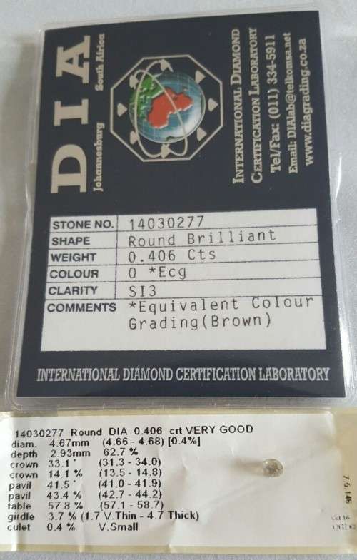 Certified Diamond 0.406CtsCts Round Cut
