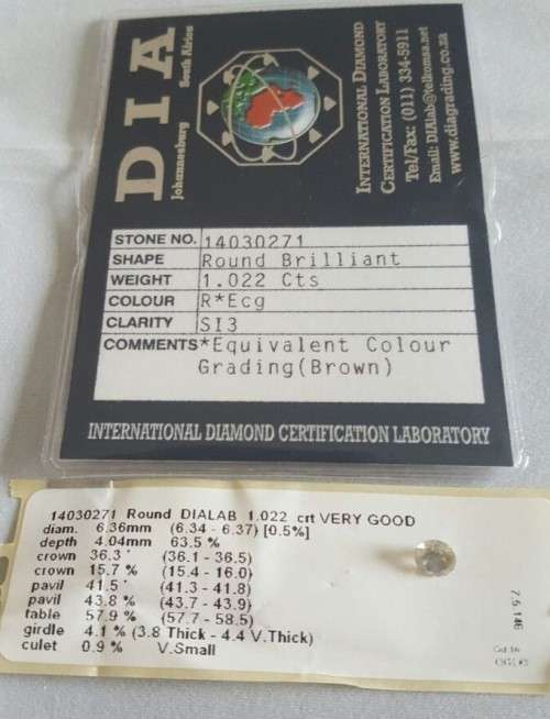 Certified Diamond 1.022CtsCts Round Cut