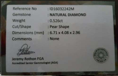 0.526Ct PEAR SHAPED NATURAL DIAMOND
