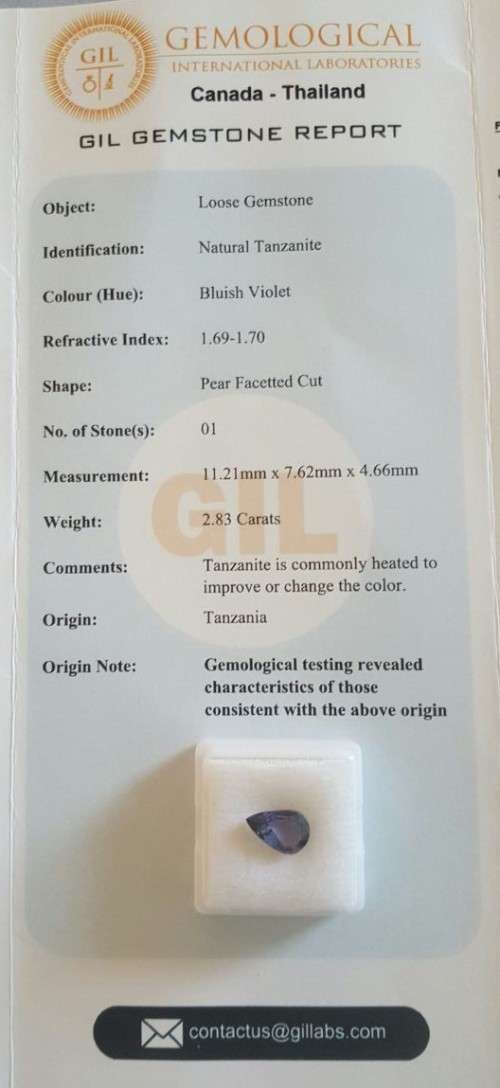 2.83Cts Certified Tanzanite Gem-Pear Shape
