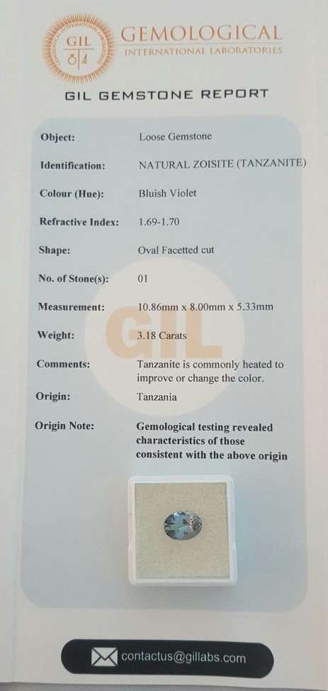 3.18Cts Certified Tanzanite Oval Gem