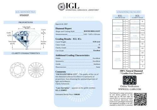 Certified 0.50 G SI2 Round Brilliant  Natural Diamond 5.05mm