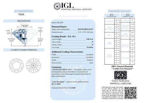 Certified 0.68 D Color Round Brilliant Natural Loose Diamond 5.77mm