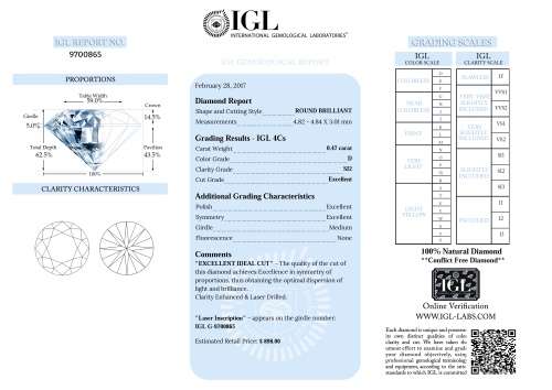 Certified 0.47 D SI2 Round Brilliant  Natural Diamond 4.84mm