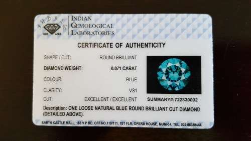 CERTIFIED 0.071Cts ROUND DIAMOND VS1