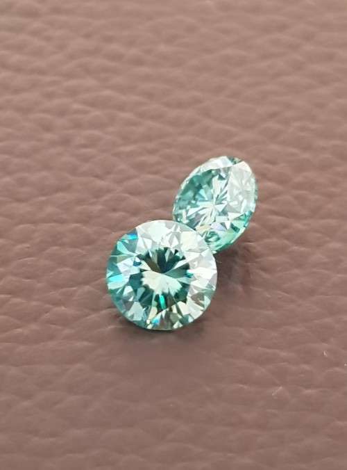 2 x 2.25ct Moissanite Fancy Green Round Cut
